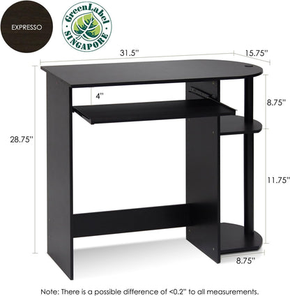 Furinno Simplistic Easy Assembly Computer Desk, With Keyboard Tray, Dark Brown/Black