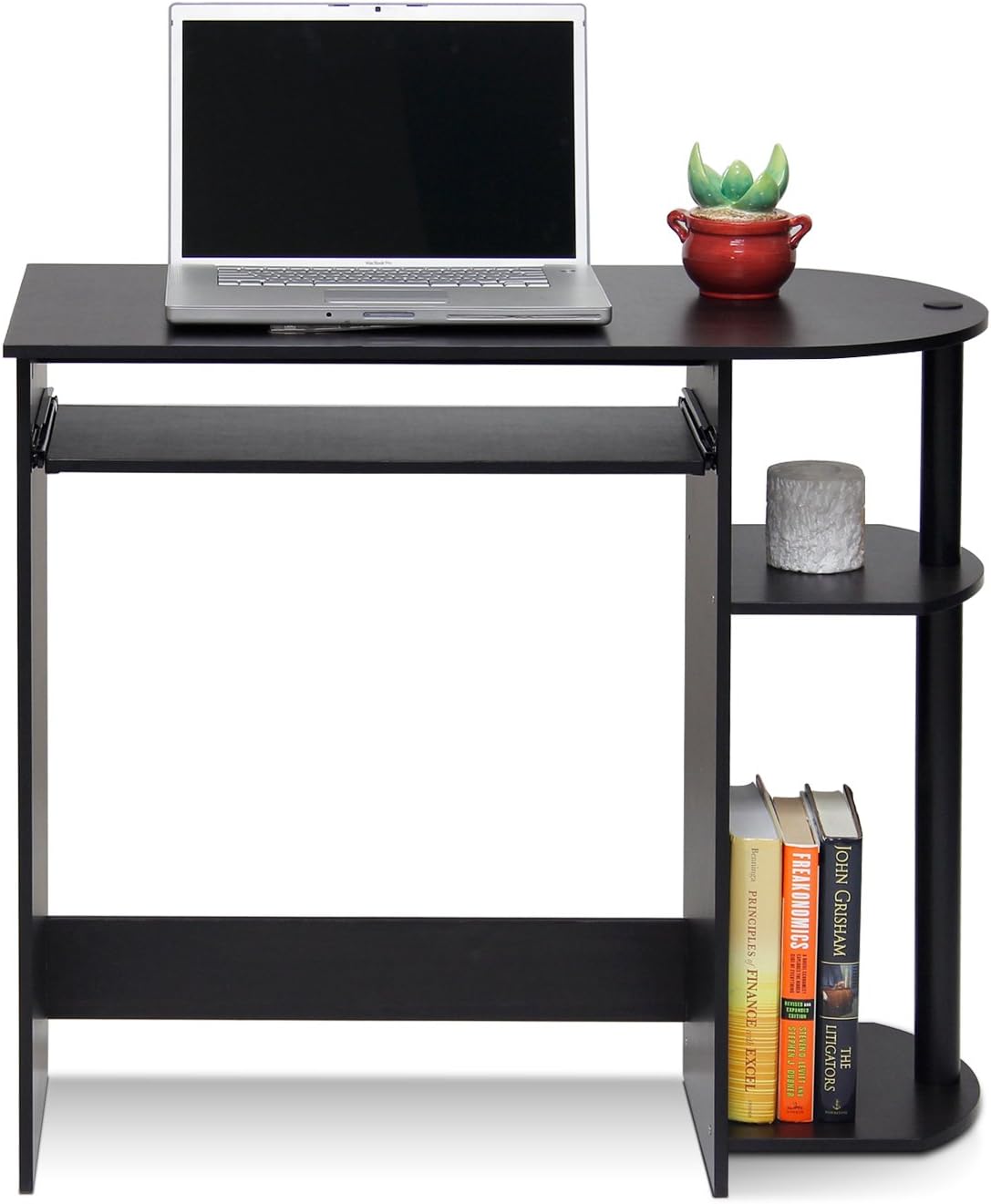 Furinno Simplistic Easy Assembly Computer Desk, With Keyboard Tray, Dark Brown/Black