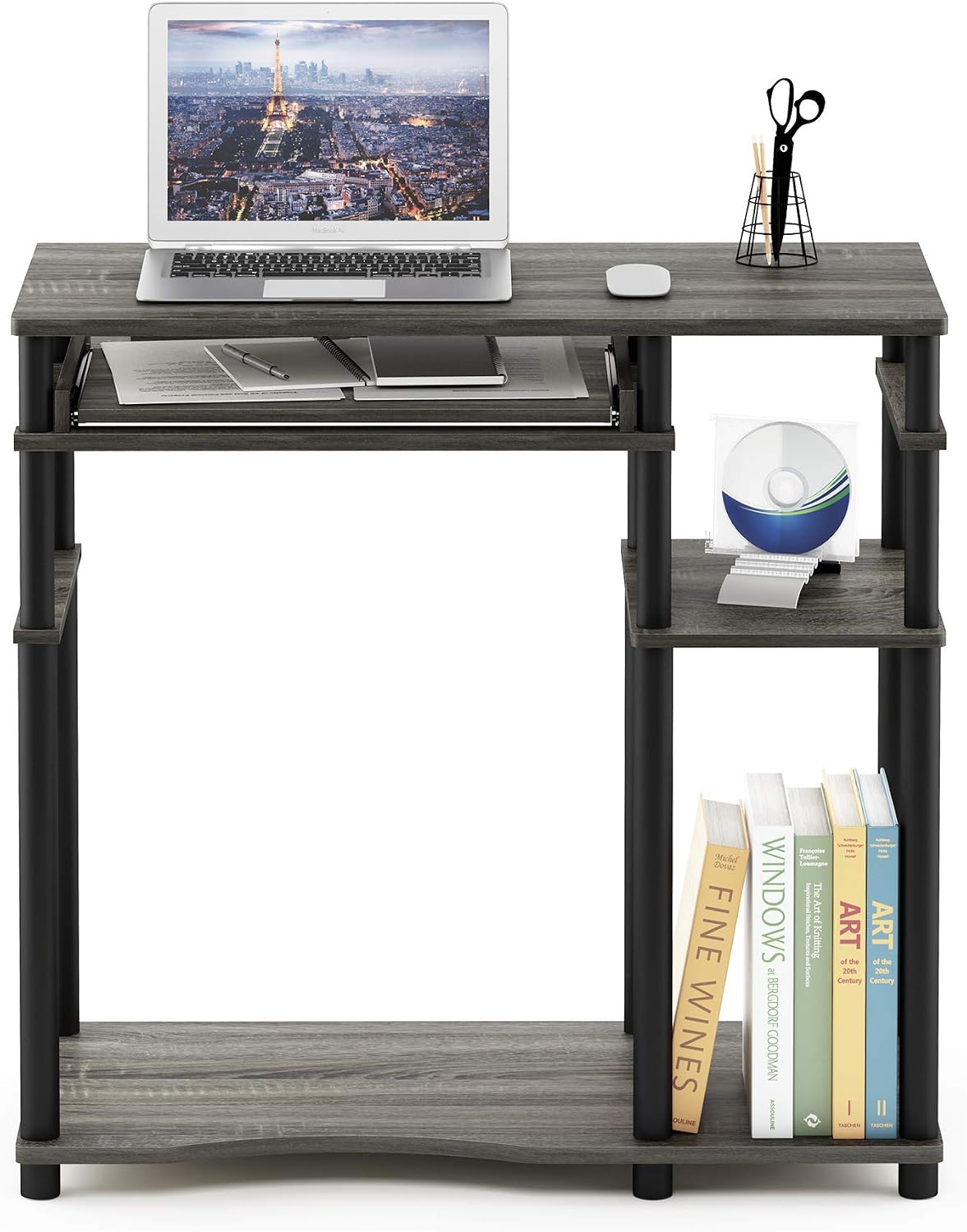 Furinno Simplistic Easy Assembly Computer Desk, With Keyboard Tray, Dark Brown/Black