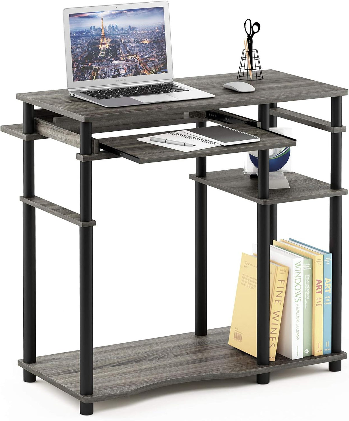 Furinno Simplistic Easy Assembly Computer Desk, With Keyboard Tray, Dark Brown/Black