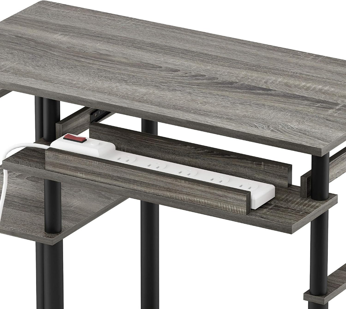 Furinno Simplistic Easy Assembly Computer Desk, With Keyboard Tray, Dark Brown/Black