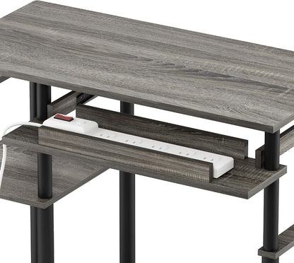 Furinno Simplistic Easy Assembly Computer Desk, With Keyboard Tray, Dark Brown/Black