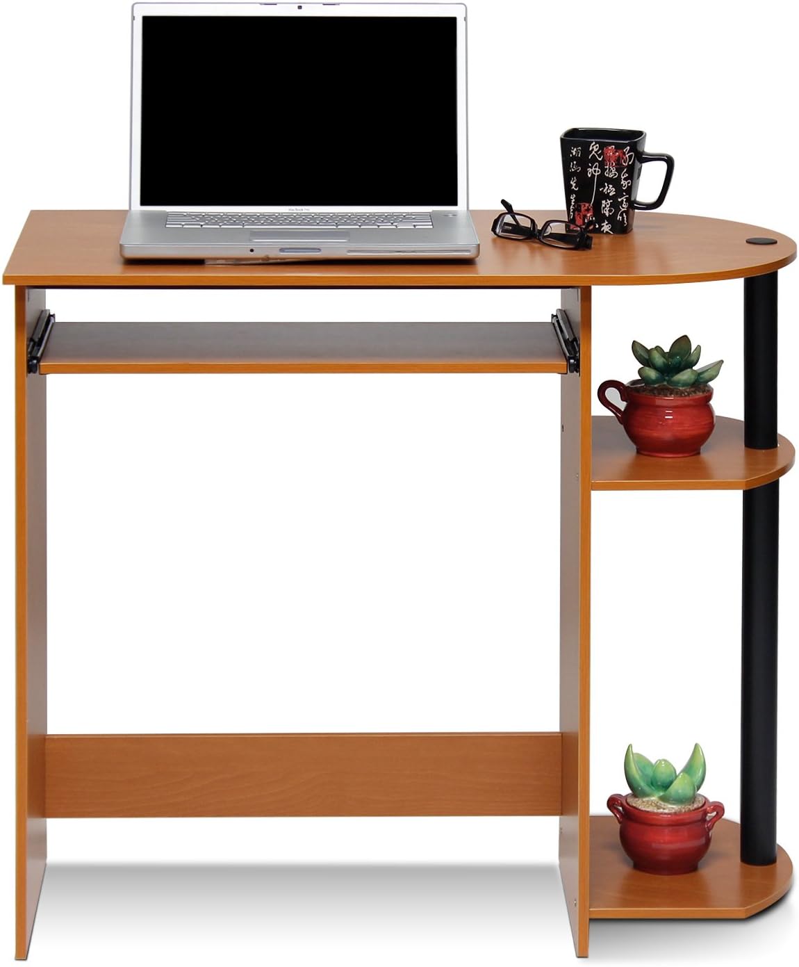 Furinno Simplistic Easy Assembly Computer Desk, With Keyboard Tray, Dark Brown/Black