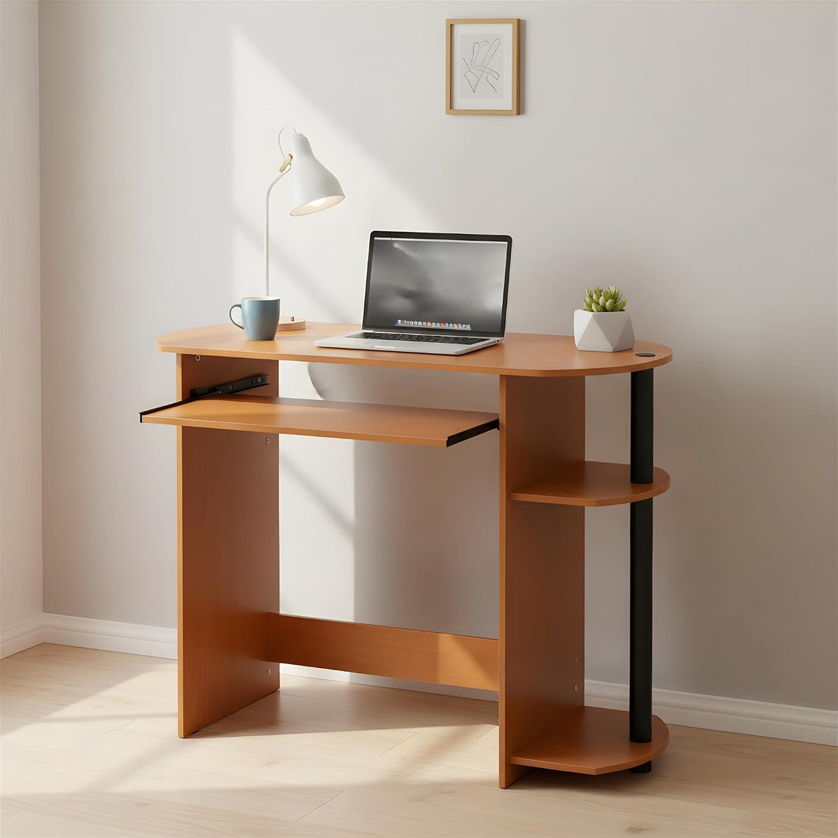 Furinno Simplistic Easy Assembly Computer Desk, With Keyboard Tray, Dark Brown/Black
