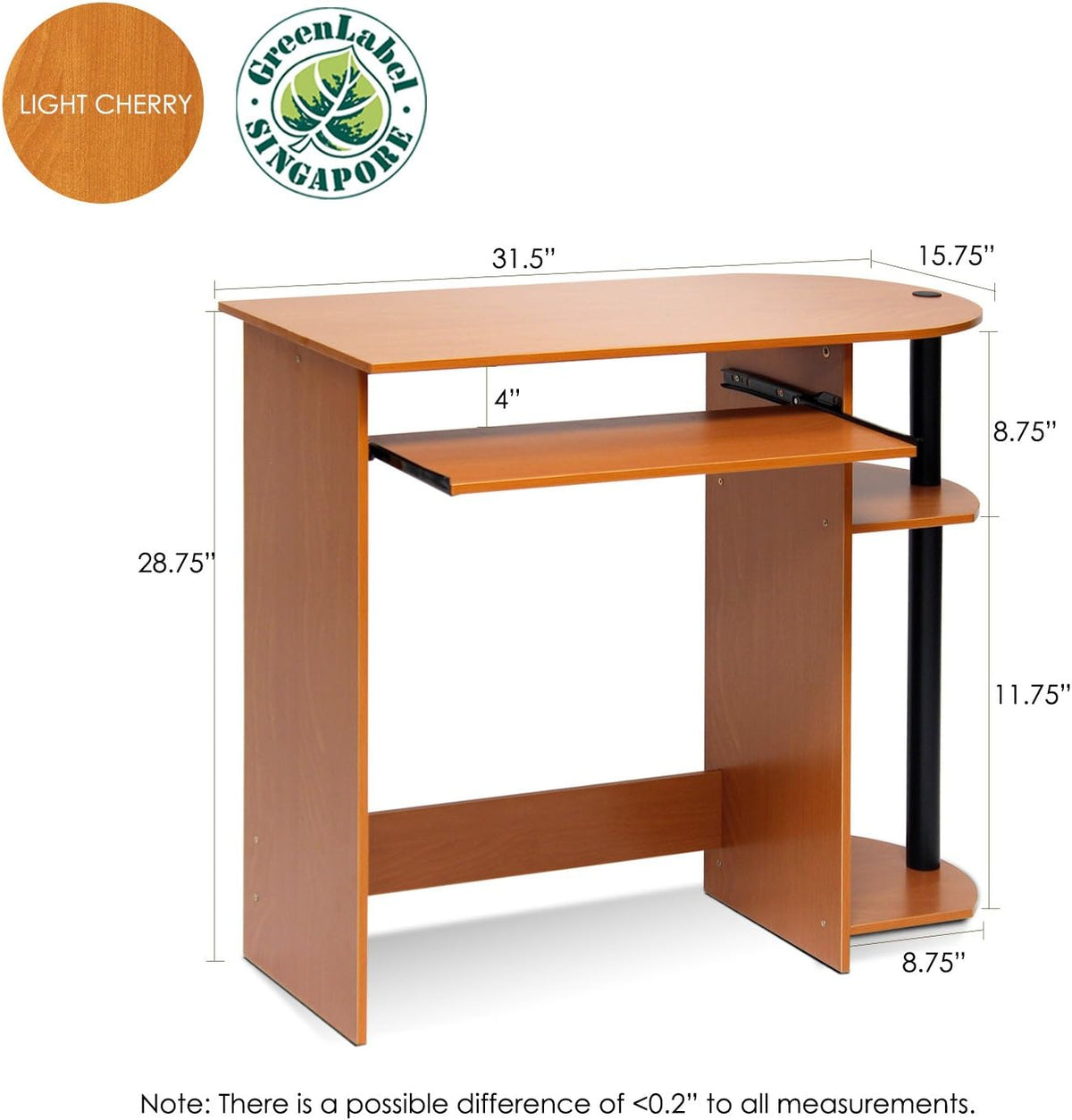 Furinno Simplistic Easy Assembly Computer Desk, With Keyboard Tray, Dark Brown/Black
