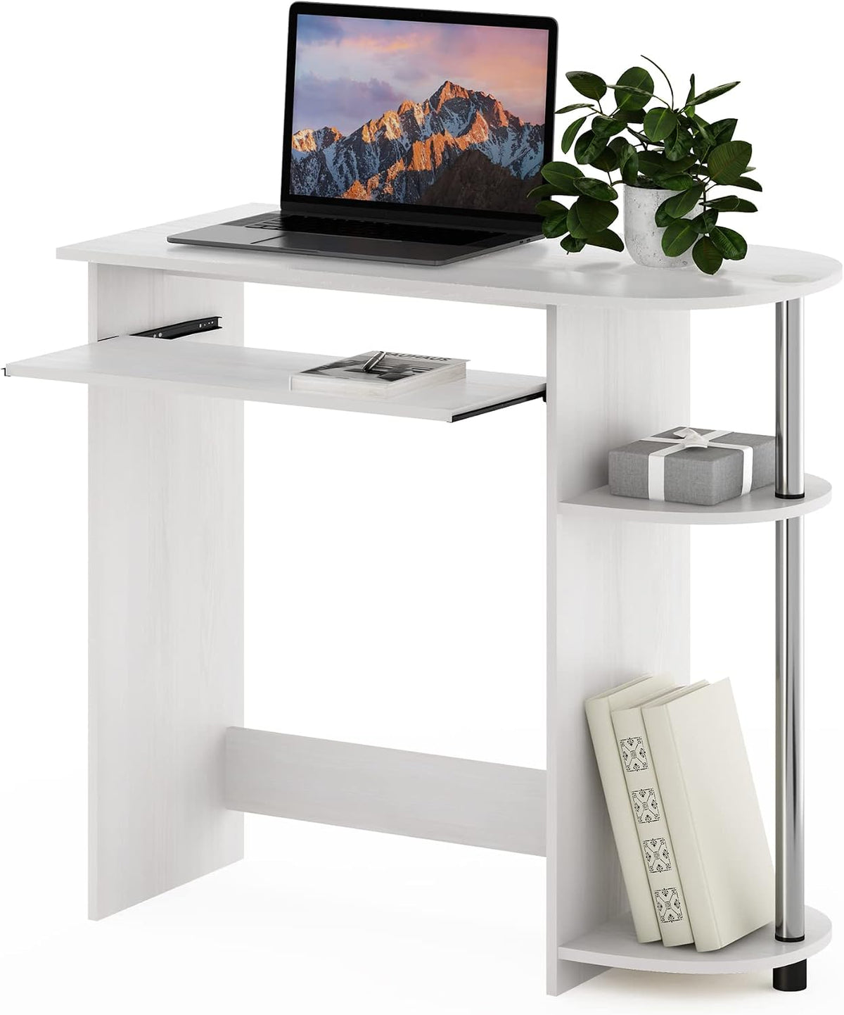 Furinno Simplistic Easy Assembly Computer Desk, With Keyboard Tray, Dark Brown/Black
