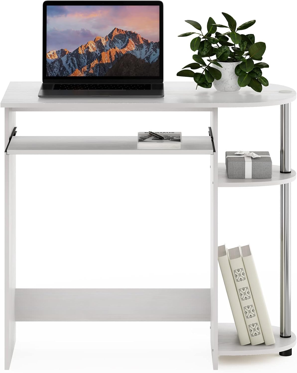 Furinno Simplistic Easy Assembly Computer Desk, With Keyboard Tray, Dark Brown/Black