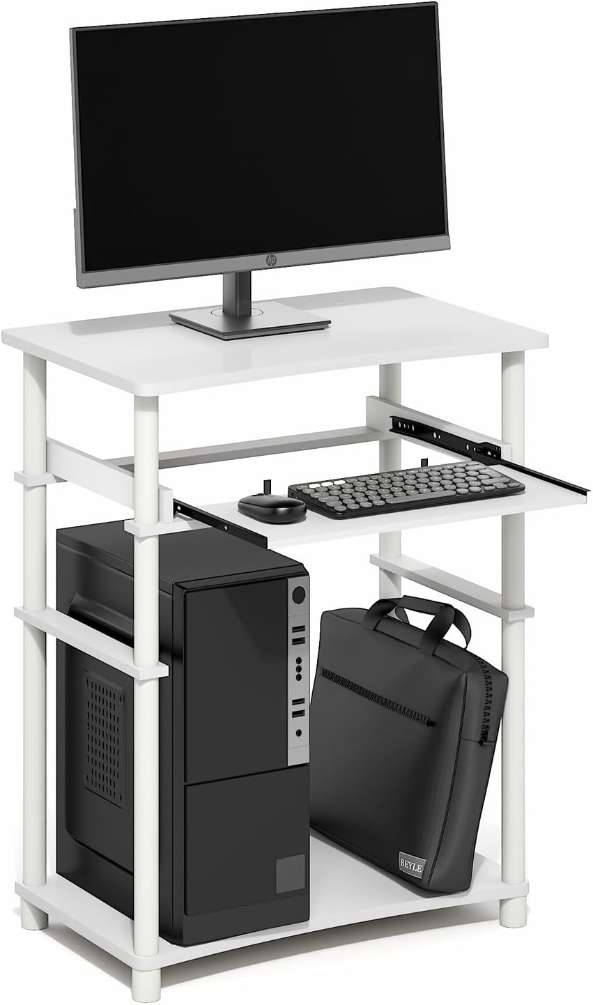 Furinno Simplistic Easy Assembly Computer Desk, With Keyboard Tray, Dark Brown/Black