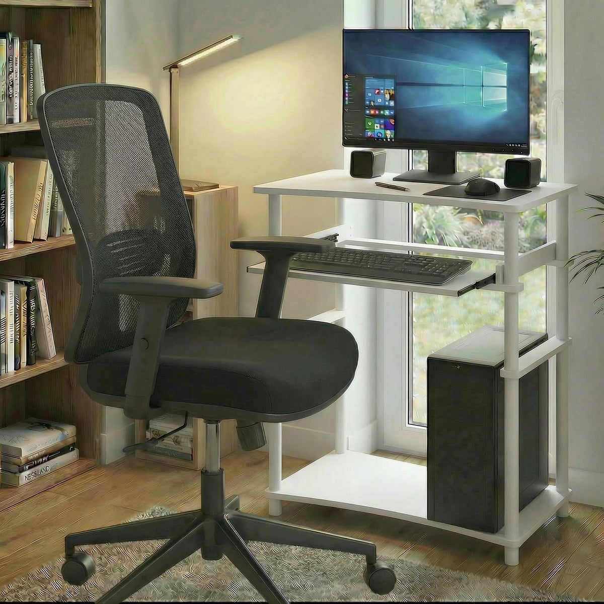 Furinno Simplistic Easy Assembly Computer Desk, With Keyboard Tray, Dark Brown/Black