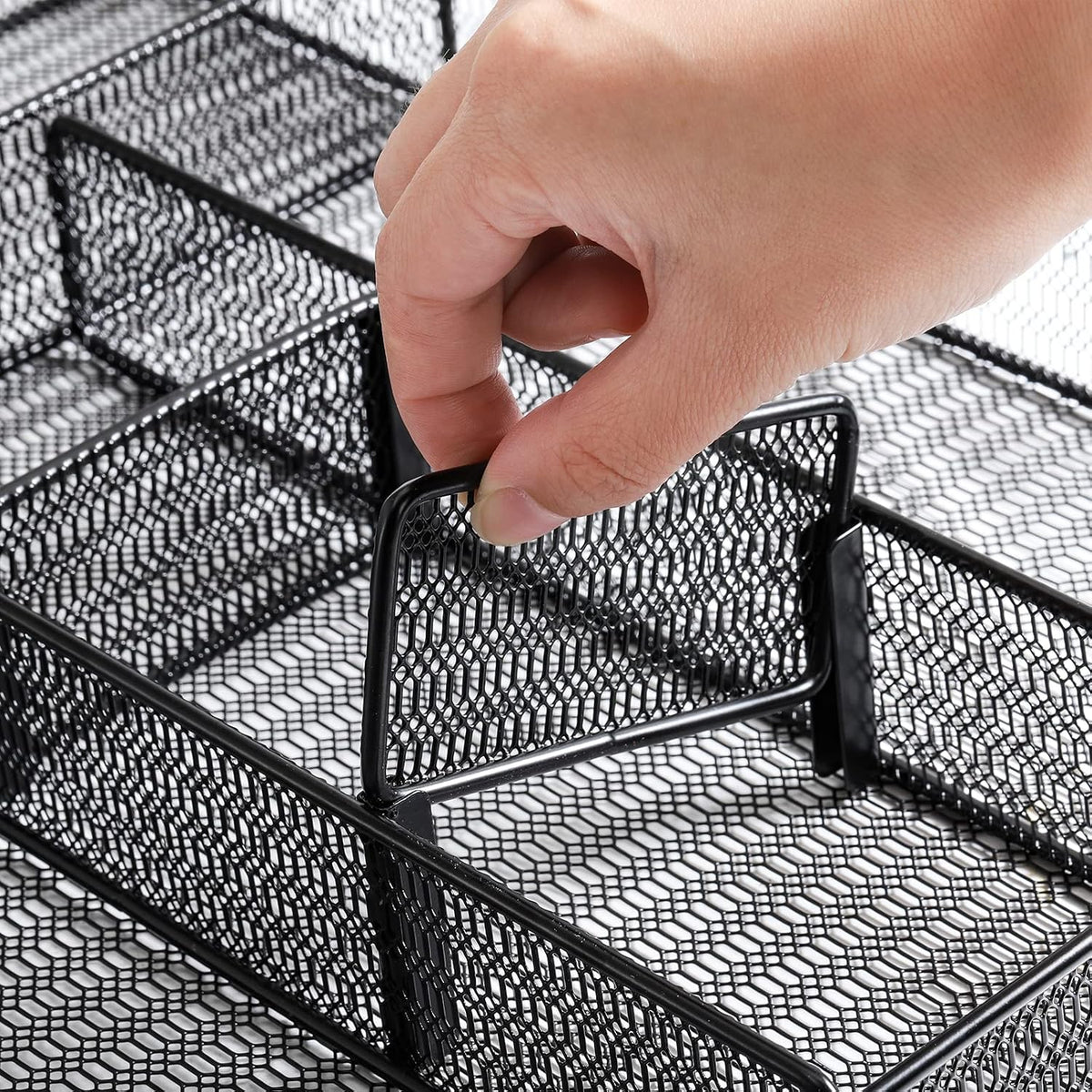 2 Pack Mesh Desk Drawer Organizer, 16.1"x12.2"x2" Large Desk Organizer Tray with 2 Removable Dividers, 6 Compartment Metal Organizers for Home, Office, Makeup & Vanity