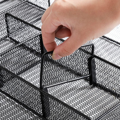 2 Pack Mesh Desk Drawer Organizer, 16.1"x12.2"x2" Large Desk Organizer Tray with 2 Removable Dividers, 6 Compartment Metal Organizers for Home, Office, Makeup & Vanity