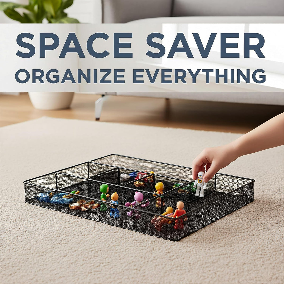 2 Pack Mesh Desk Drawer Organizer, 16.1"x12.2"x2" Large Desk Organizer Tray with 2 Removable Dividers, 6 Compartment Metal Organizers for Home, Office, Makeup & Vanity