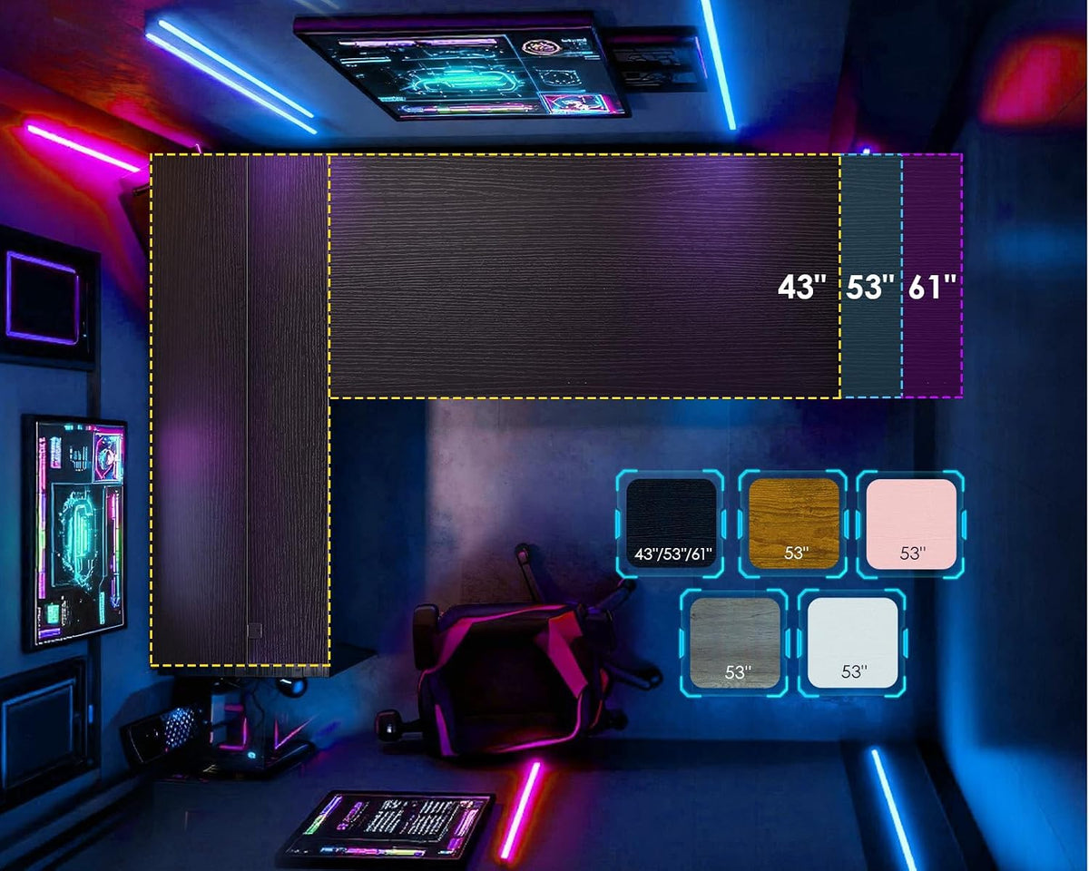 L Shaped Desk Gaming Desk with LED Light & Power Outlet