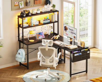 L Shaped Desk Gaming Desk with LED Light & Power Outlet