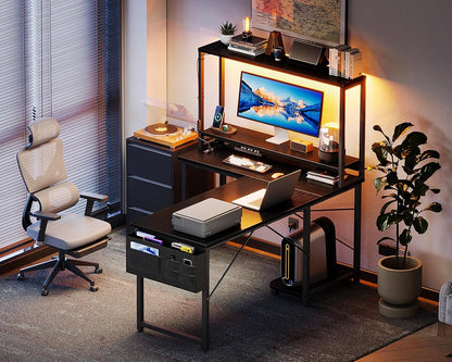 L Shaped Desk Gaming Desk with LED Light & Power Outlet