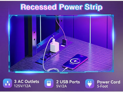 L Shaped Desk Gaming Desk with LED Light & Power Outlet