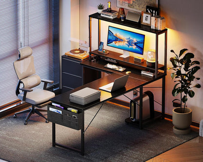 L Shaped Desk Gaming Desk with LED Light & Power Outlet