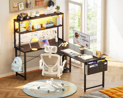 L Shaped Desk Gaming Desk with LED Light & Power Outlet