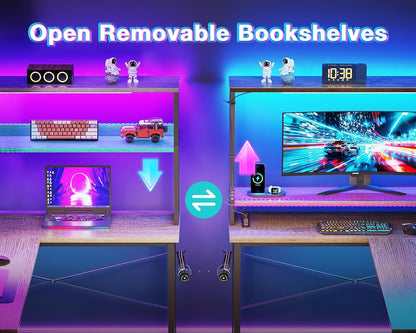 L Shaped Desk Gaming Desk with LED Light & Power Outlet