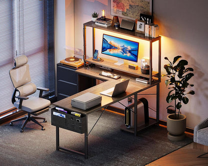 L Shaped Desk Gaming Desk with LED Light & Power Outlet