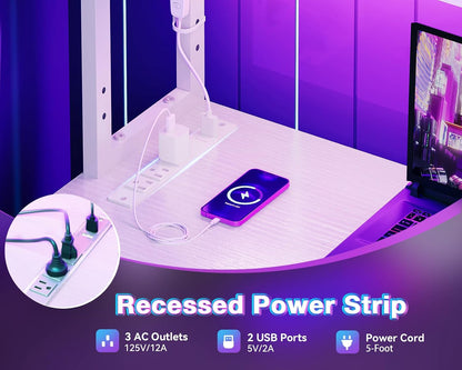 L Shaped Desk Gaming Desk with LED Light & Power Outlet