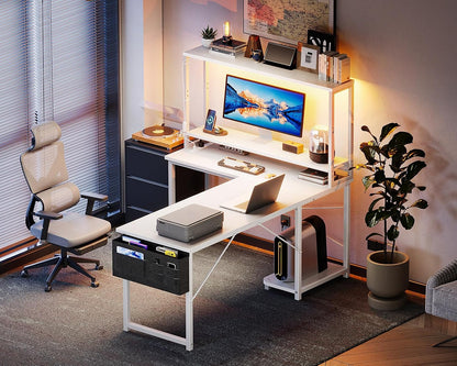 L Shaped Desk Gaming Desk with LED Light & Power Outlet