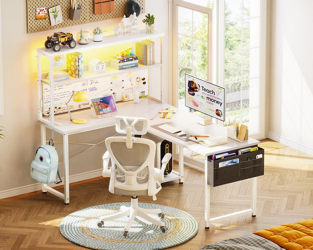 L Shaped Desk Gaming Desk with LED Light & Power Outlet