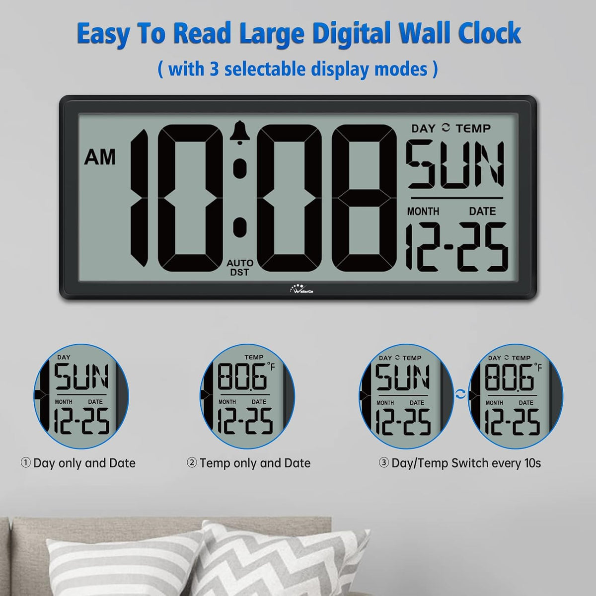 14.5'' Large Digital Wall Clock Battery Operated