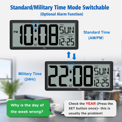 14.5'' Large Digital Wall Clock Battery Operated