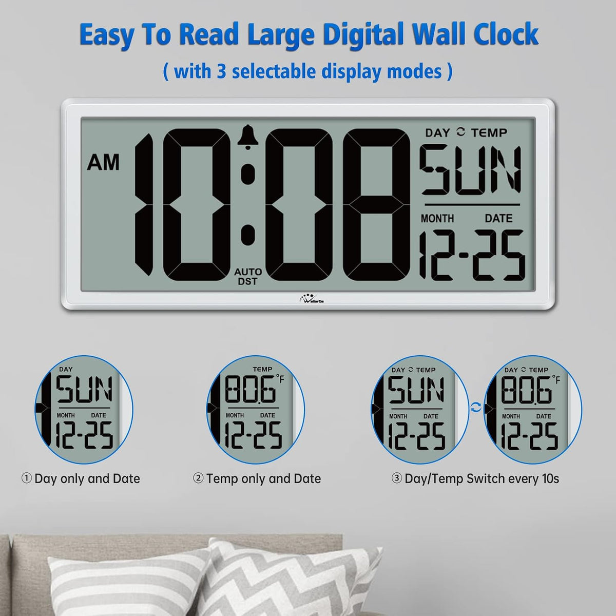 14.5'' Large Digital Wall Clock Battery Operated