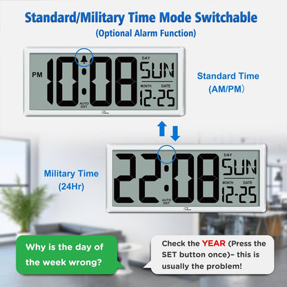 14.5'' Large Digital Wall Clock Battery Operated
