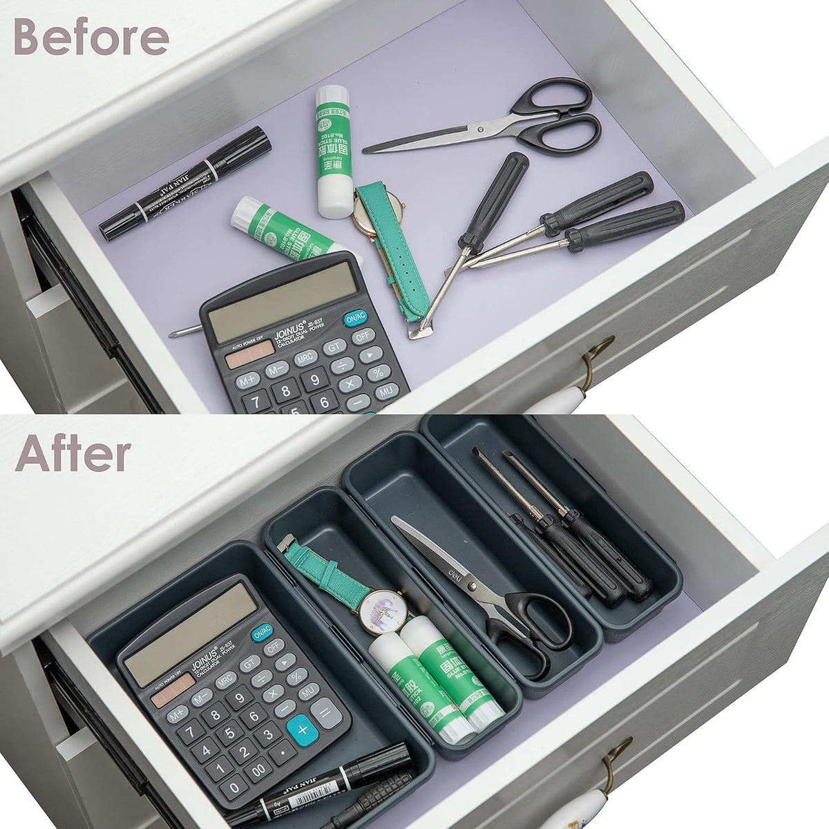 Drawer Organizer Tray, Interlocking Desk Drawer Organizer