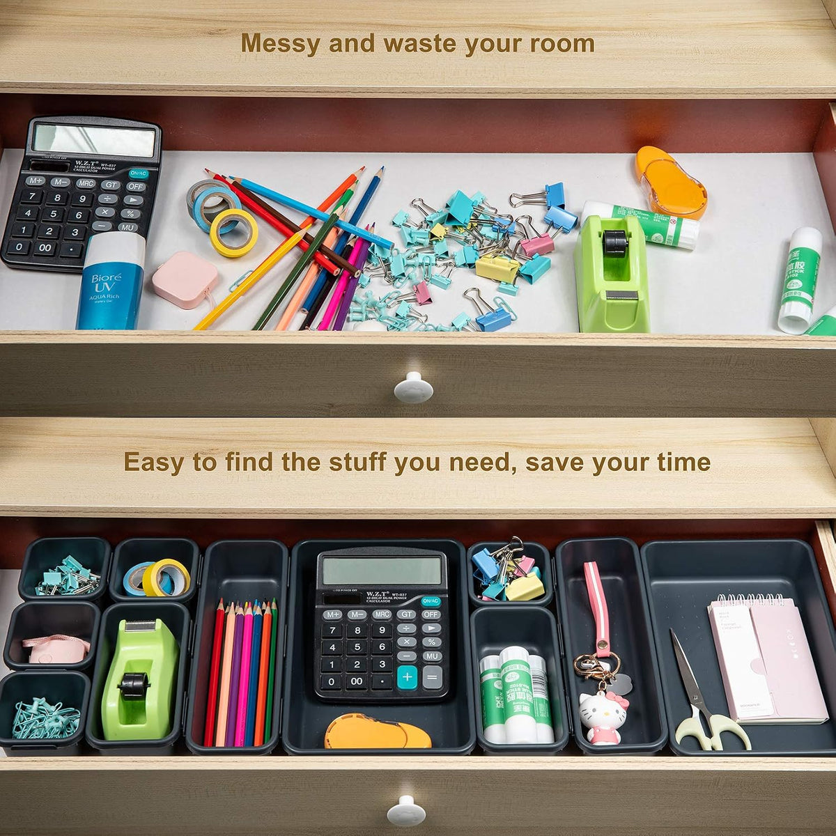 Drawer Organizer Tray, Interlocking Desk Drawer Organizer