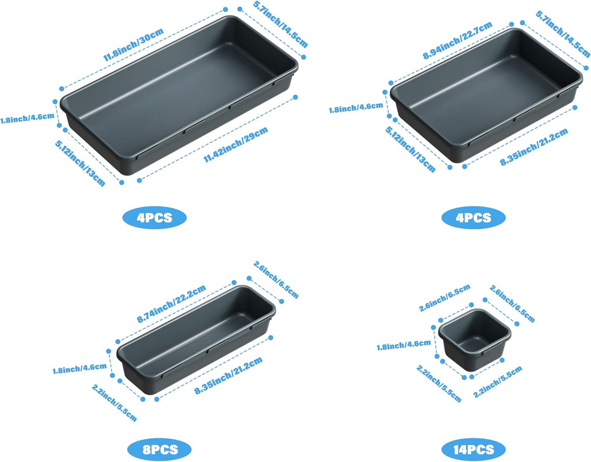 Drawer Organizer Tray, Interlocking Desk Drawer Organizer