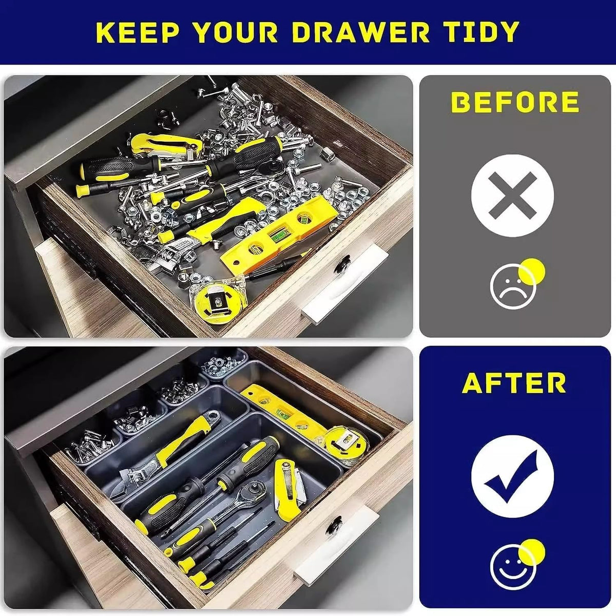 Drawer Organizer Tray, Interlocking Desk Drawer Organizer