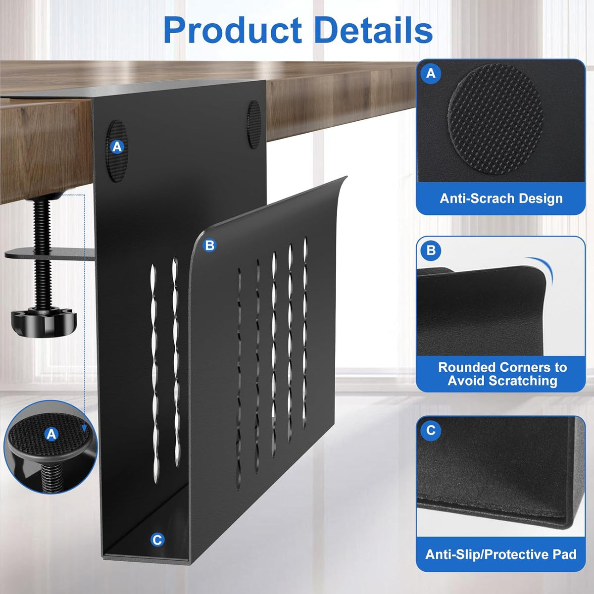 Desk Side Storage, Single-Layer Steel Hanging Desk Organizer with Magnetic Pen Holder, No Drilling Desk Drawer Cable Management Tray, Under Table Laptop Holder for Office, School&Home(Black)