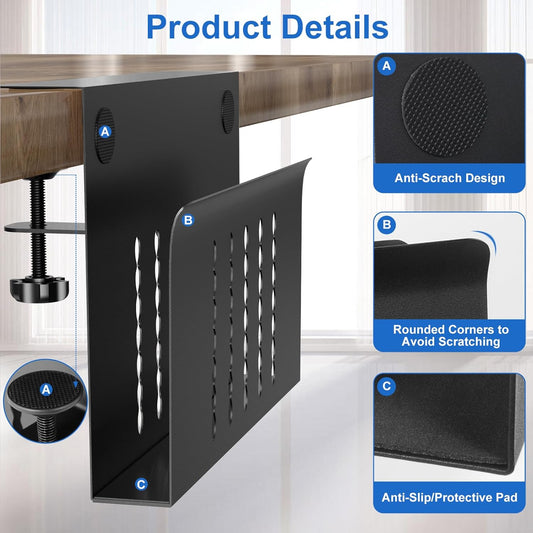 Desk Side Storage, Single-Layer Steel Hanging Desk Organizer with Magnetic Pen Holder, No Drilling Desk Drawer Cable Management Tray, Under Table Laptop Holder for Office, School&Home(Black)