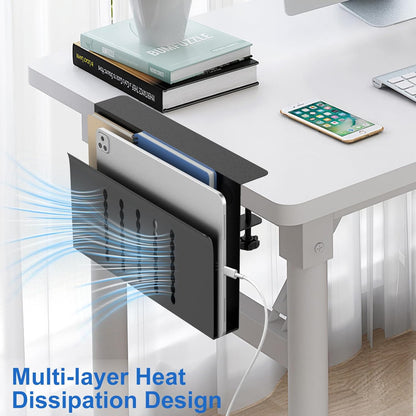 Desk Side Storage, Single-Layer Steel Hanging Desk Organizer with Magnetic Pen Holder, No Drilling Desk Drawer Cable Management Tray, Under Table Laptop Holder for Office, School&Home(Black)