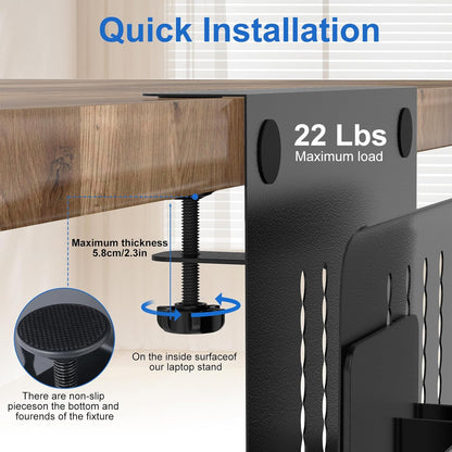 Desk Side Storage, Single-Layer Steel Hanging Desk Organizer with Magnetic Pen Holder, No Drilling Desk Drawer Cable Management Tray, Under Table Laptop Holder for Office, School&Home(Black)