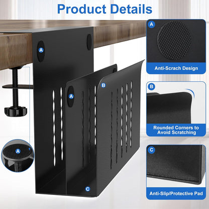 Desk Side Storage, Single-Layer Steel Hanging Desk Organizer with Magnetic Pen Holder, No Drilling Desk Drawer Cable Management Tray, Under Table Laptop Holder for Office, School&Home(Black)