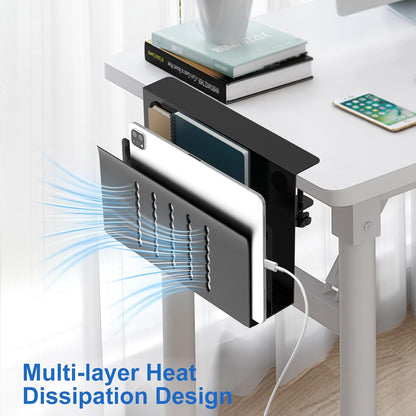 Desk Side Storage, Single-Layer Steel Hanging Desk Organizer with Magnetic Pen Holder, No Drilling Desk Drawer Cable Management Tray, Under Table Laptop Holder for Office, School&Home(Black)