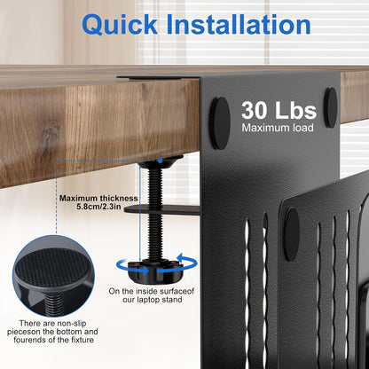 Desk Side Storage, Single-Layer Steel Hanging Desk Organizer with Magnetic Pen Holder, No Drilling Desk Drawer Cable Management Tray, Under Table Laptop Holder for Office, School&Home(Black)