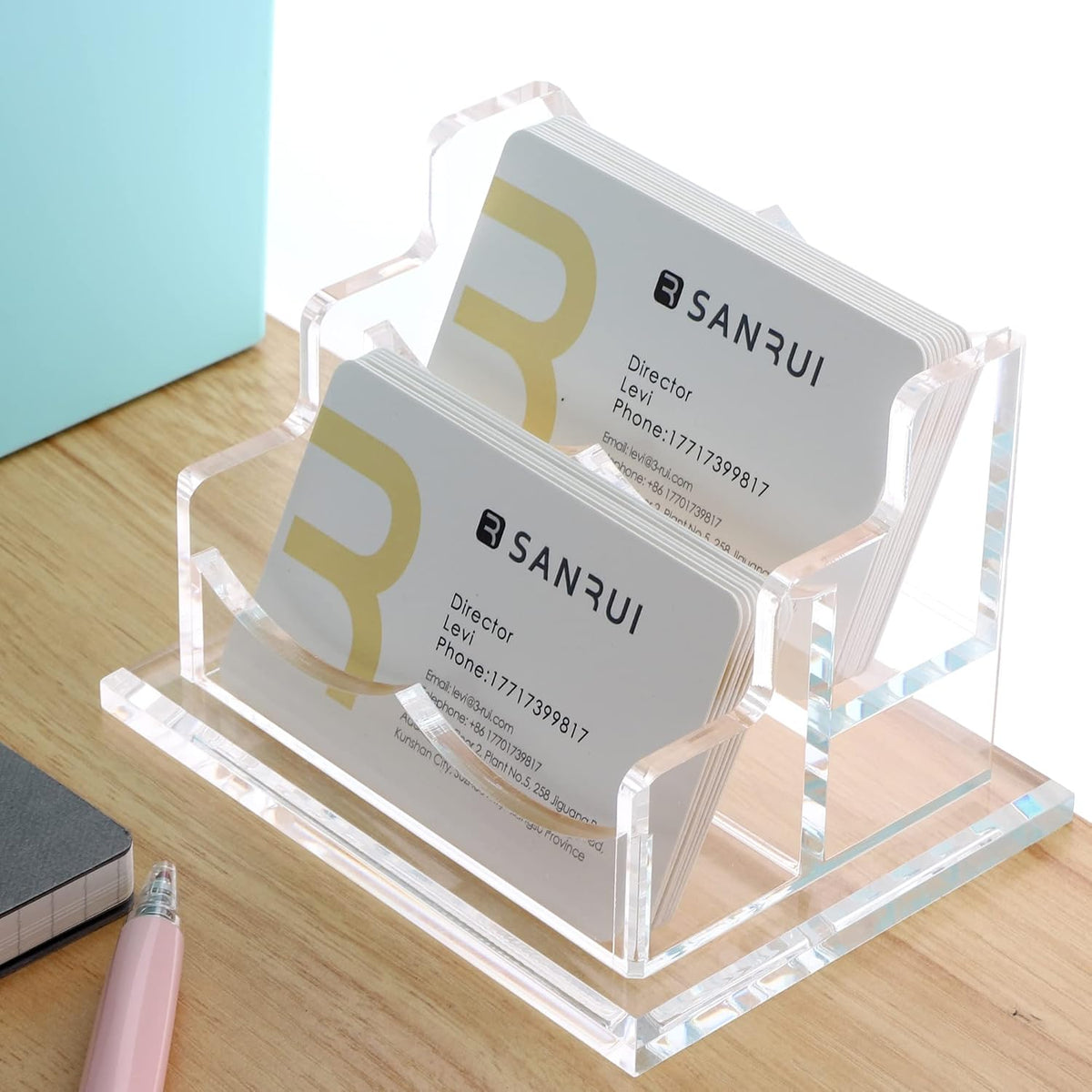 Acrylic Business Card Holder, Clear Desk Card Display Stand 1 Slot
