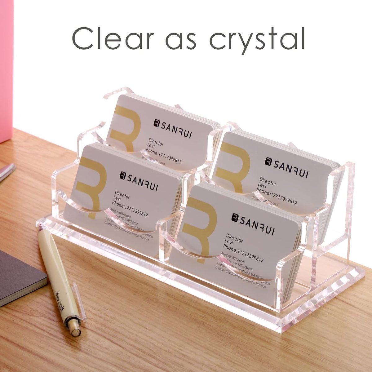 Acrylic Business Card Holder, Clear Desk Card Display Stand 1 Slot