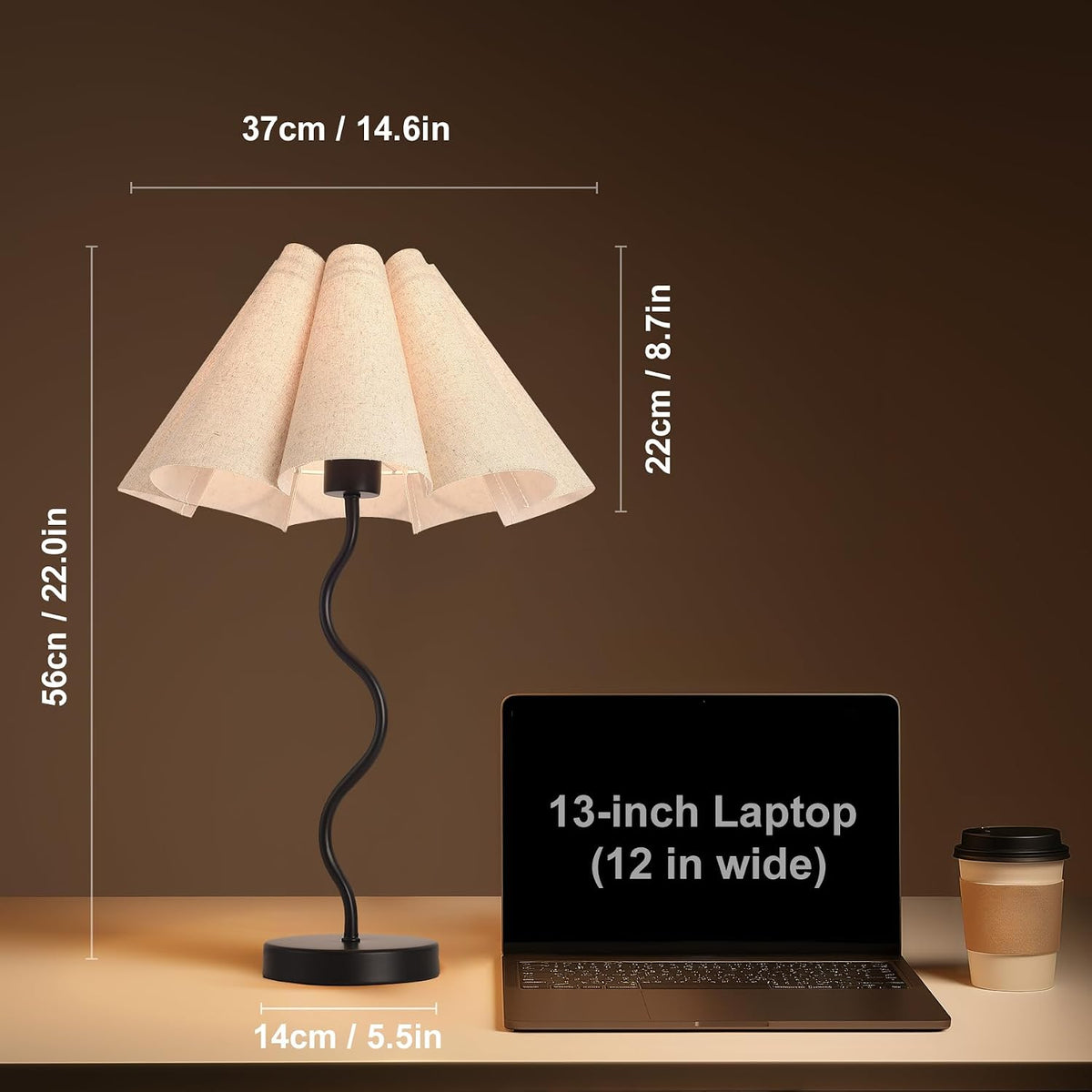 Small Table Lamp, Bedside Nightstand Lamp with Umbrella Form Fabric Lampshade Black Base, Morden Mini Desk Lamp for Bedroom Home Office Decor