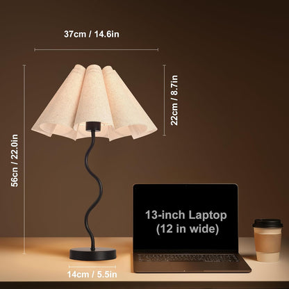 Small Table Lamp, Bedside Nightstand Lamp with Umbrella Form Fabric Lampshade Black Base, Morden Mini Desk Lamp for Bedroom Home Office Decor
