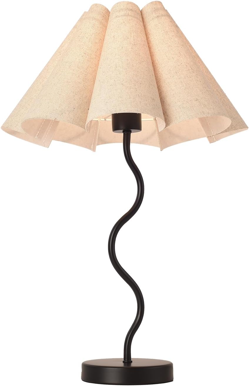 Small Table Lamp, Bedside Nightstand Lamp with Umbrella Form Fabric Lampshade Black Base, Morden Mini Desk Lamp for Bedroom Home Office Decor