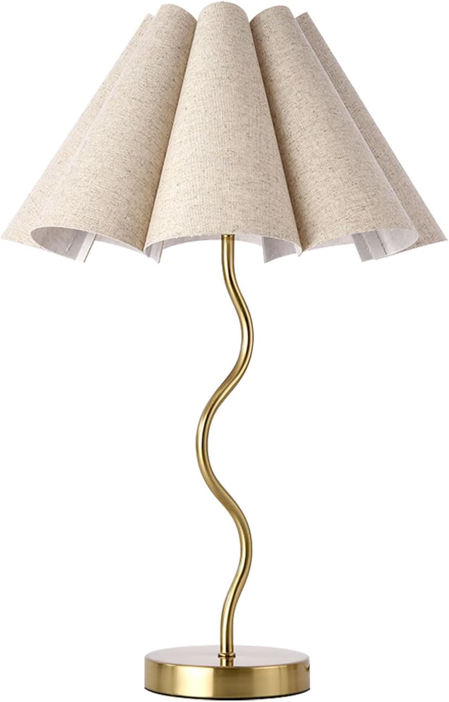 Small Table Lamp, Bedside Nightstand Lamp with Umbrella Form Fabric Lampshade Black Base, Morden Mini Desk Lamp for Bedroom Home Office Decor