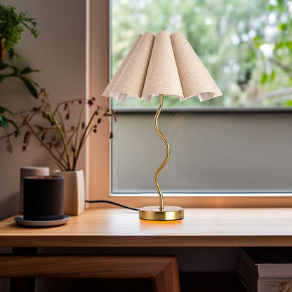 Small Table Lamp, Bedside Nightstand Lamp with Umbrella Form Fabric Lampshade Black Base, Morden Mini Desk Lamp for Bedroom Home Office Decor