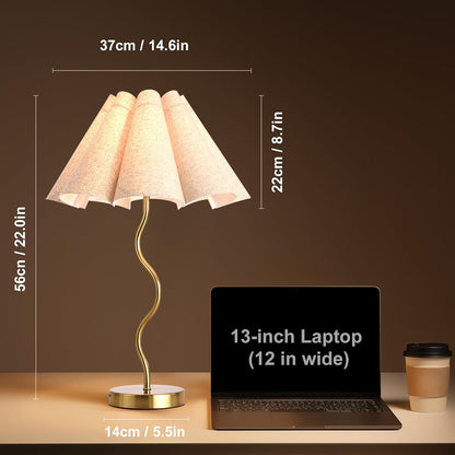 Small Table Lamp, Bedside Nightstand Lamp with Umbrella Form Fabric Lampshade Black Base, Morden Mini Desk Lamp for Bedroom Home Office Decor